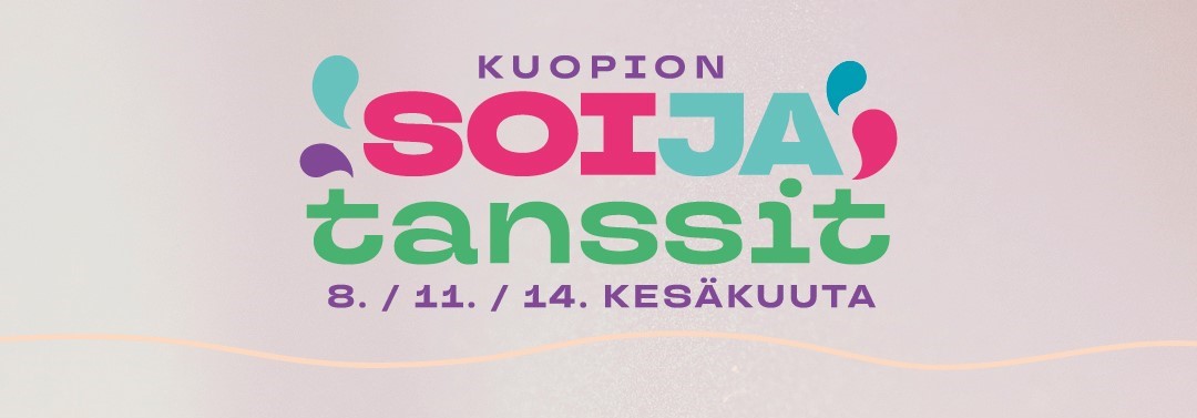 Kuopion Soijanssit -tapahtuman värikäs juliste, jossa näkyy tapahtuman nimi suurilla monivärisillä kirjaimilla sekä kesäkuun päivämäärät 8., 11. ja 14. minimalistisella vaalealla taustalla.